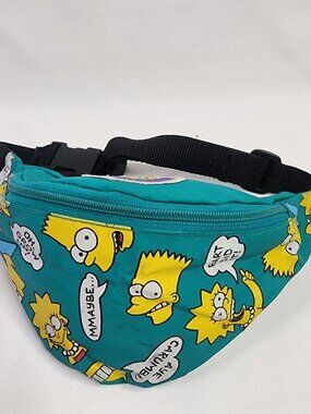Vintage The Simpsons Fanny Pack Teal Bart & Lisa Print 1990 Retro Belt Bag